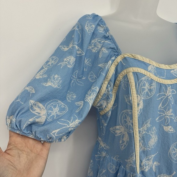 Baltic Born Floral Citrus Mini Dress Smocked‎ Ruffle Puff Sleeve Multicolor - Picture 4 of 7